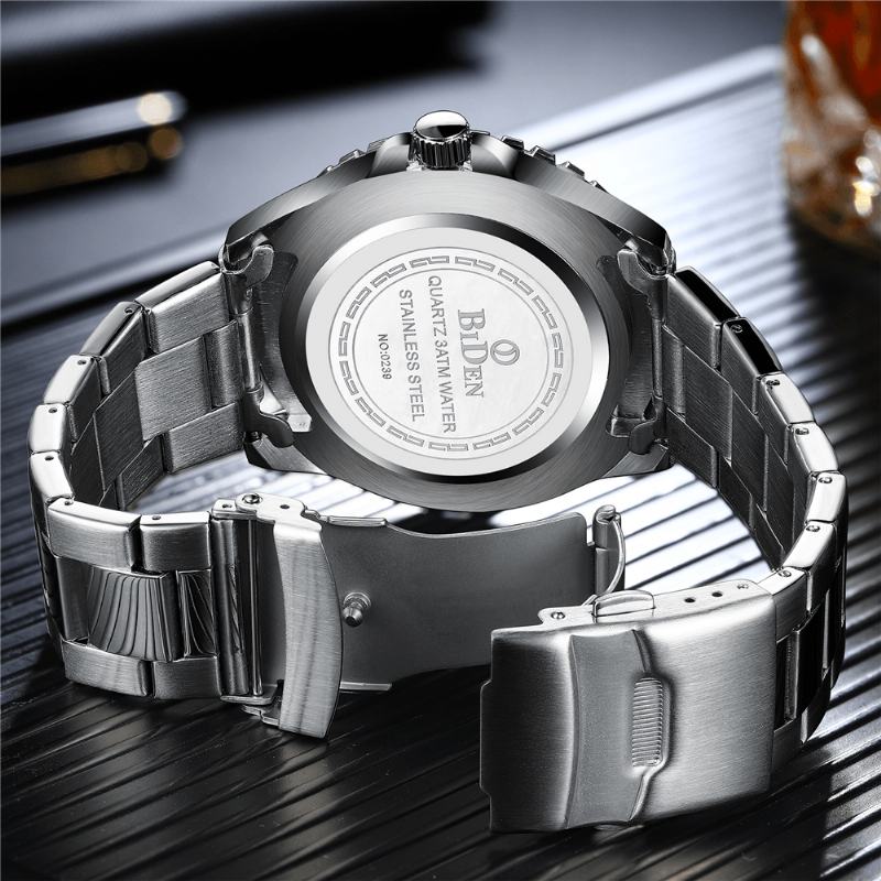 Business Style Full Steel Quartz Watch Kalendarz Luminous Display Watch