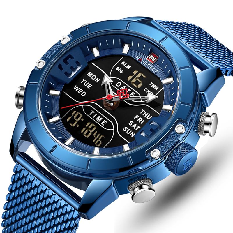 Business Style Led Dual Digital Watch Wodoodporny Pełny Stalowy Zegarek Kwarcowy