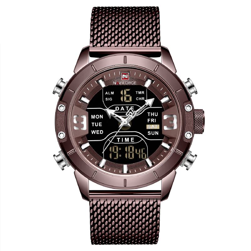 Business Style Led Dual Digital Watch Wodoodporny Pełny Stalowy Zegarek Kwarcowy