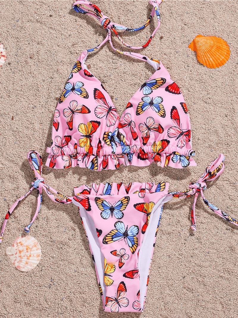 Butterfly Animal Drukowanie Halter Tie Summer Beach Swimwear Damskie Bikini