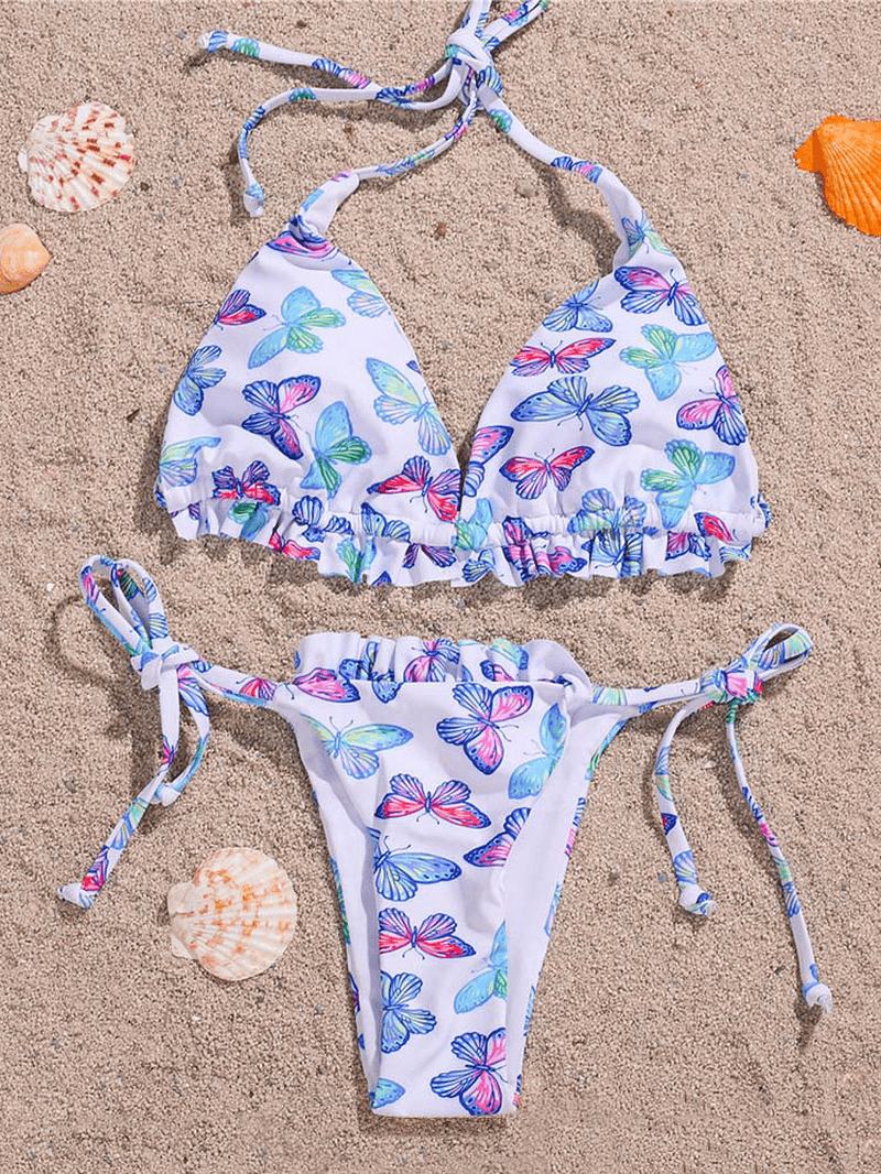 Butterfly Animal Drukowanie Halter Tie Summer Beach Swimwear Damskie Bikini