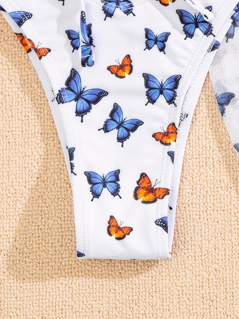 Butterfly Drukowanie Floral Halter Ruffle Spódnica Z Rozcięciem Stroje Kąpielowe Bikini Plażowe Damskie Zestawy Trzyczęściowe
