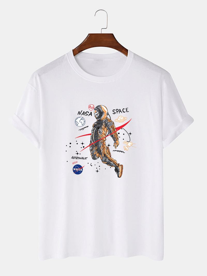 Cartoon Astronaut Drukowanie 100% Bawełna Casual T-shirty Z Krótkim Rękawem