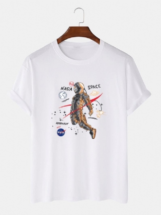 Cartoon Astronaut Drukowanie 100% Bawełna Casual T-shirty Z Krótkim Rękawem