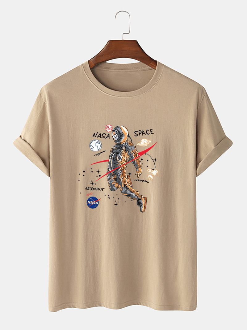 Cartoon Astronaut Drukowanie 100% Bawełna Casual T-shirty Z Krótkim Rękawem