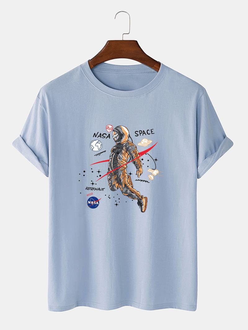 Cartoon Astronaut Drukowanie 100% Bawełna Casual T-shirty Z Krótkim Rękawem