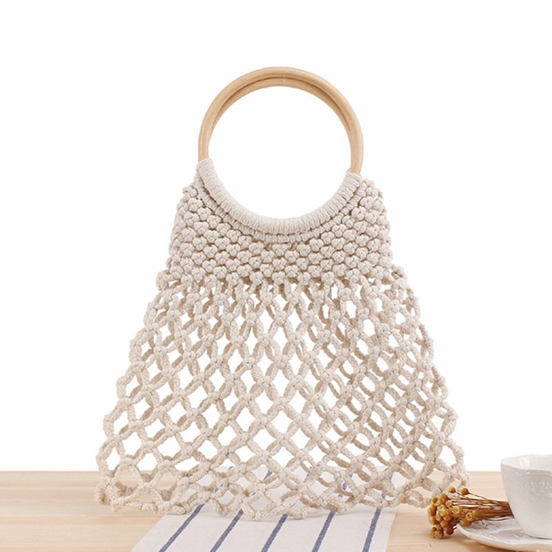 Casual Fabric Net Beach Bag Solidna Torebka Dla Kobiet