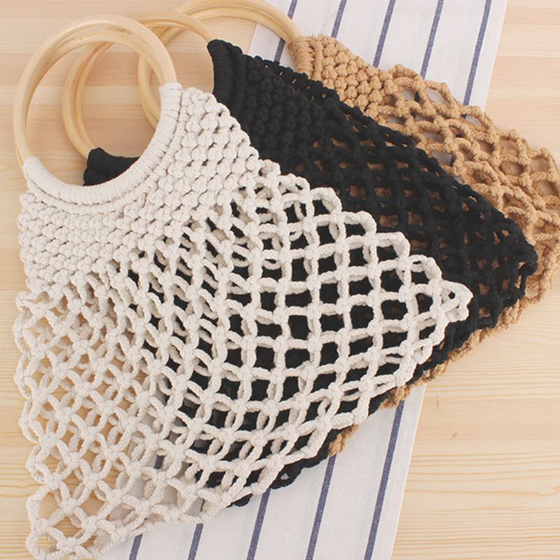 Casual Fabric Net Beach Bag Solidna Torebka Dla Kobiet