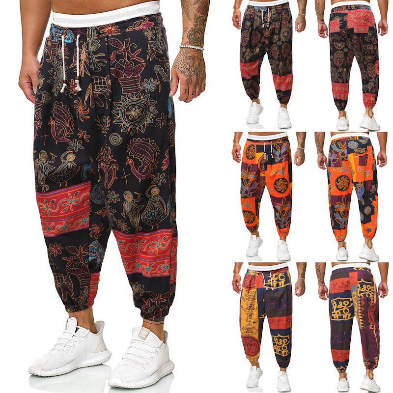 Casual Harem Pants Męskie Bawełniane I Lniane Luźne Spodnie W Stylu Etnicznym