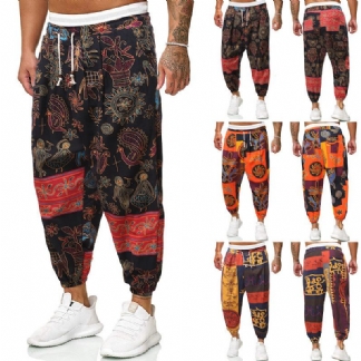 Casual Harem Pants Męskie Bawełniane I Lniane Luźne Spodnie W Stylu Etnicznym