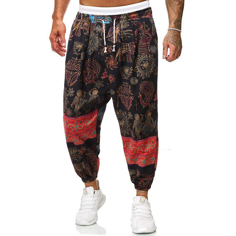 Casual Harem Pants Męskie Bawełniane I Lniane Luźne Spodnie W Stylu Etnicznym