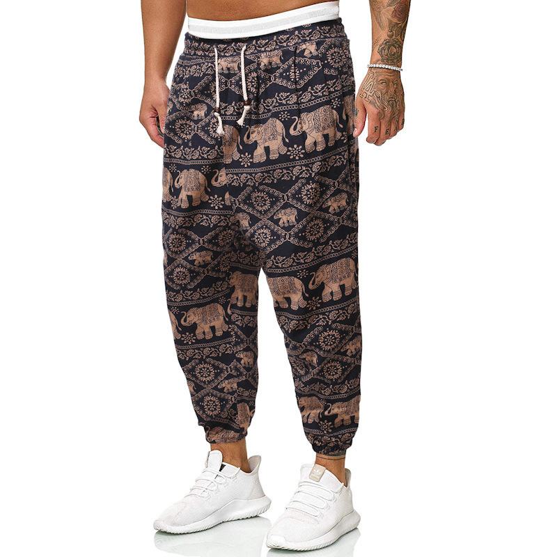 Casual Harem Pants Męskie Bawełniane I Lniane Luźne Spodnie W Stylu Etnicznym