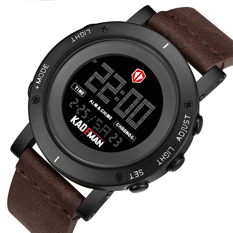 Casual Męskie Watch Wodoodporny Wyświetlacz Daty Tygodnia Lcd Skórzany Pasek Cyfrowy Zegarek