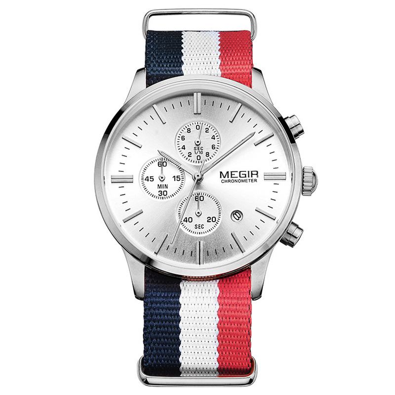 Casual Sports Multifunction Z Kalendarzem Chronograph Cloth Strap Wodoodporny Męski Zegarek Kwarcowy