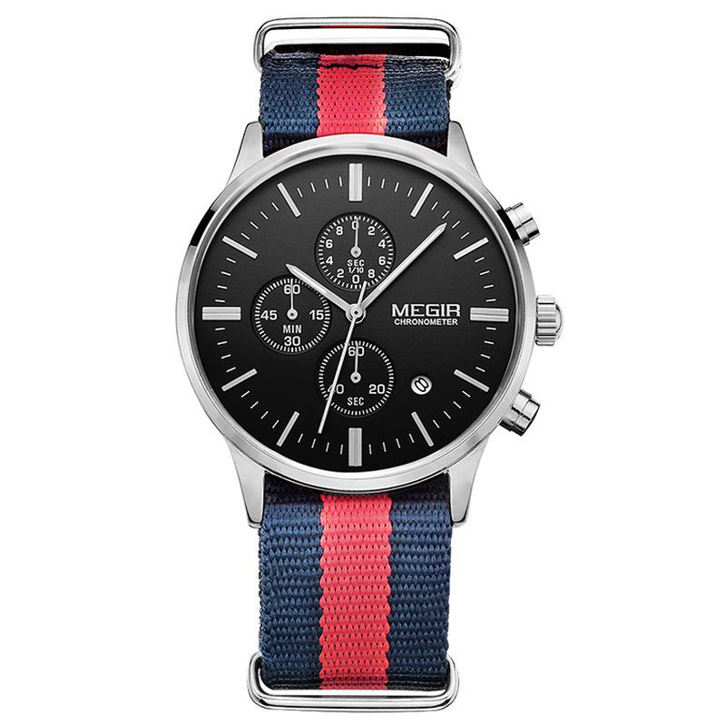 Casual Sports Multifunction Z Kalendarzem Chronograph Cloth Strap Wodoodporny Męski Zegarek Kwarcowy