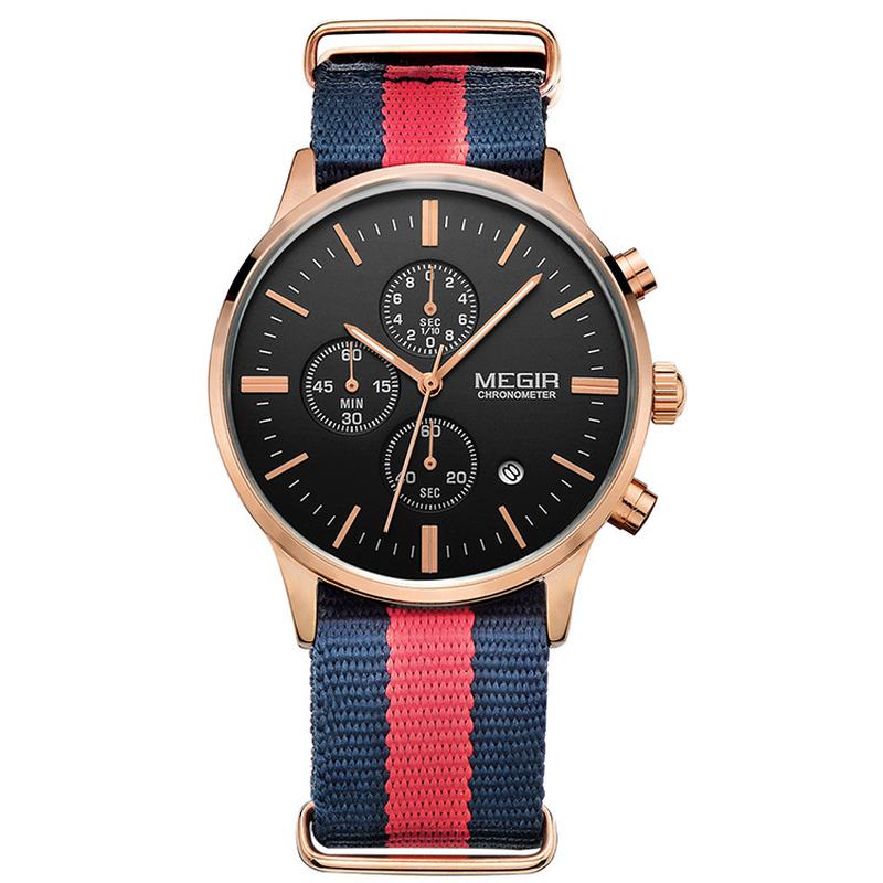 Casual Sports Multifunction Z Kalendarzem Chronograph Cloth Strap Wodoodporny Męski Zegarek Kwarcowy