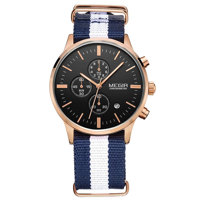 Casual Sports Multifunction Z Kalendarzem Chronograph Cloth Strap Wodoodporny Męski Zegarek Kwarcowy