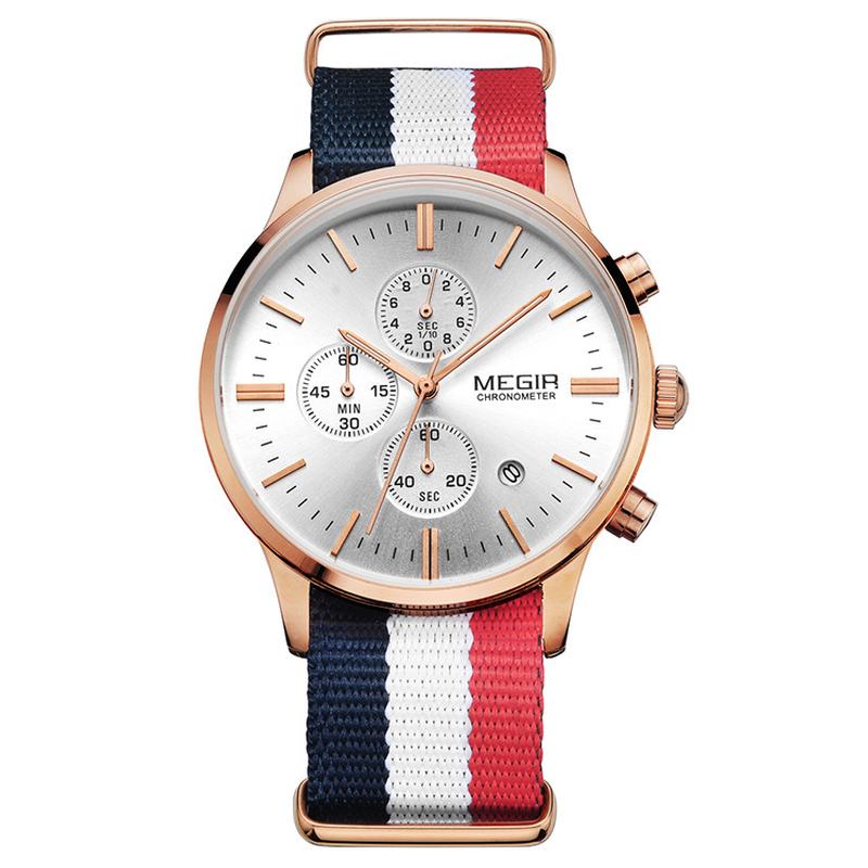 Casual Sports Multifunction Z Kalendarzem Chronograph Cloth Strap Wodoodporny Męski Zegarek Kwarcowy