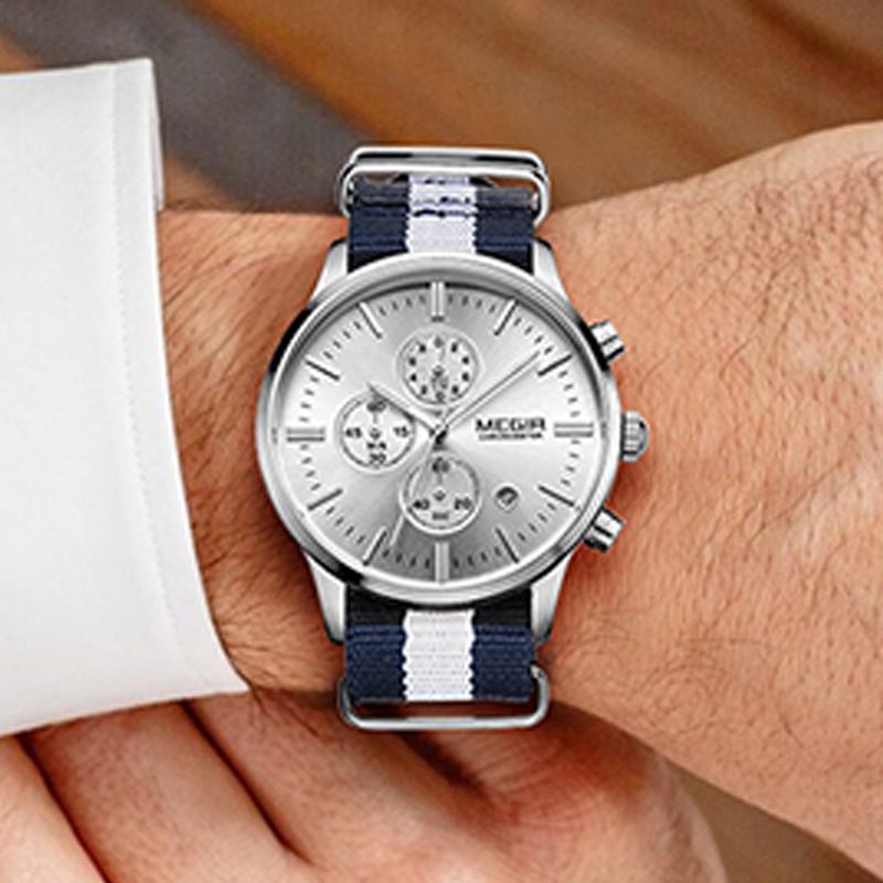 Casual Sports Multifunction Z Kalendarzem Chronograph Cloth Strap Wodoodporny Męski Zegarek Kwarcowy