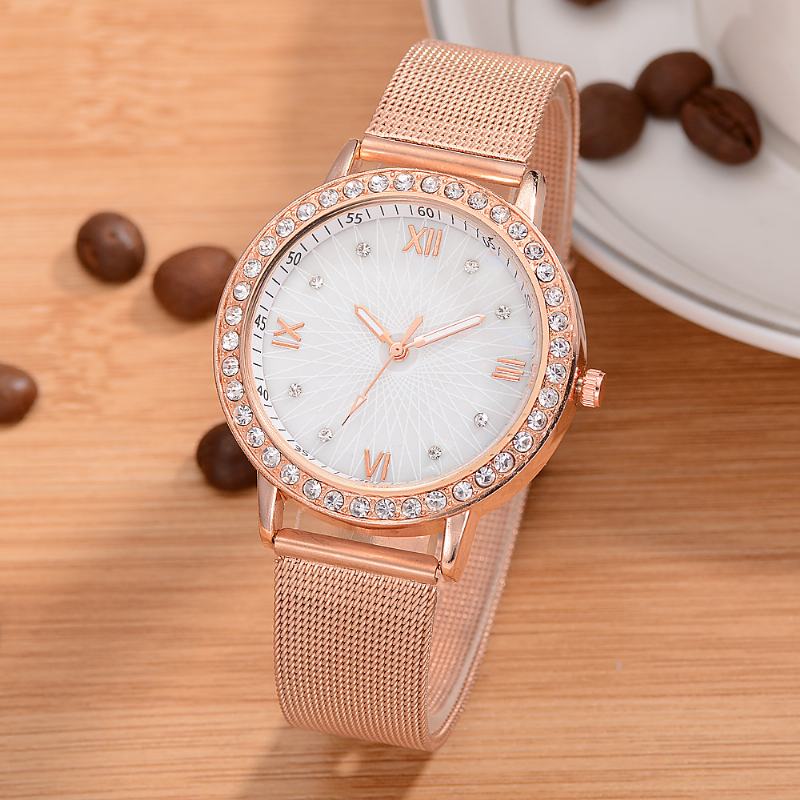 Casual Style Crystal Ladies Wrist Watch Pełne Zegarki Kwarcowe Ze Stalowymi Paskami