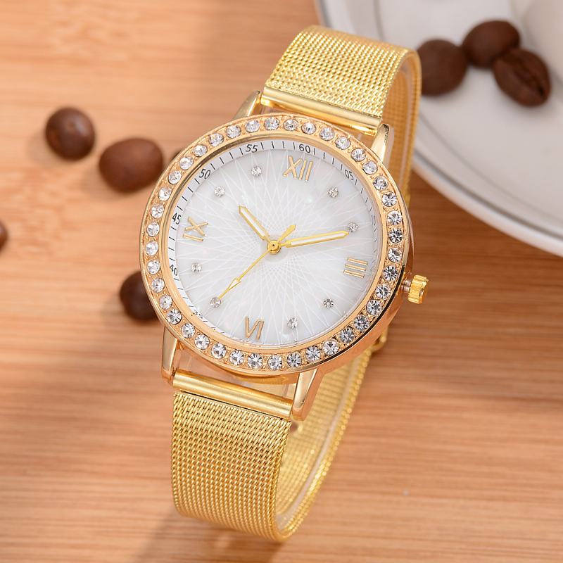 Casual Style Crystal Ladies Wrist Watch Pełne Zegarki Kwarcowe Ze Stalowymi Paskami