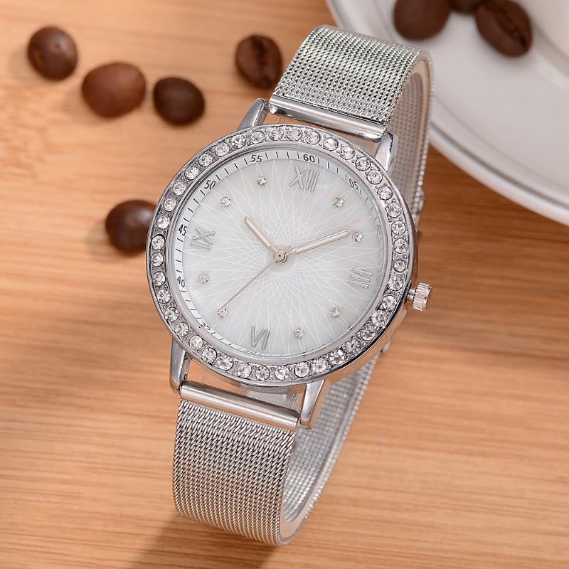 Casual Style Crystal Ladies Wrist Watch Pełne Zegarki Kwarcowe Ze Stalowymi Paskami