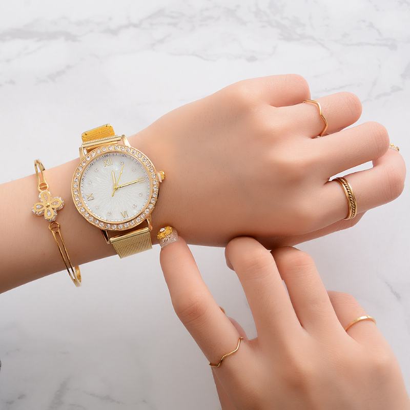 Casual Style Crystal Ladies Wrist Watch Pełne Zegarki Kwarcowe Ze Stalowymi Paskami