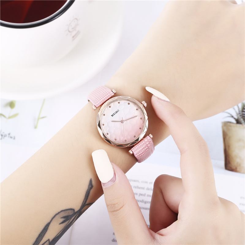 Casual Style Ladies Wrist Watch Skórzany Pasek Kryształowe Zegarki Kwarcowe