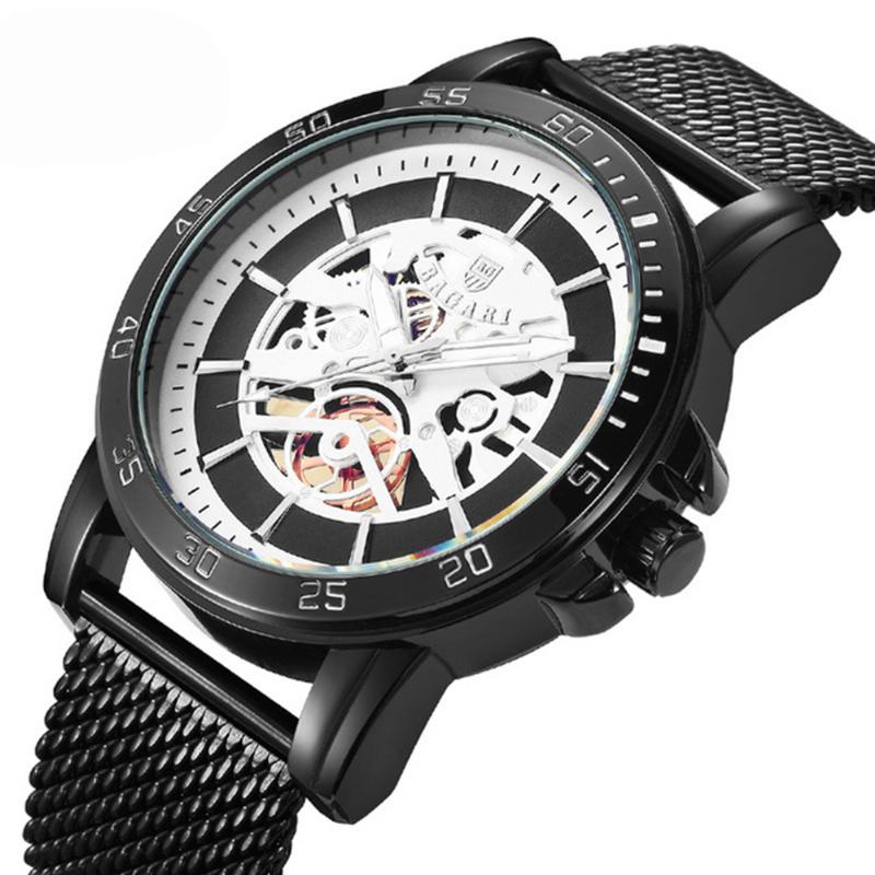 Casual Style Mechaniczny Wygląd Zegarki Kwarcowe Męski Zegarek Na Rękę Ze Stali Siatkowej