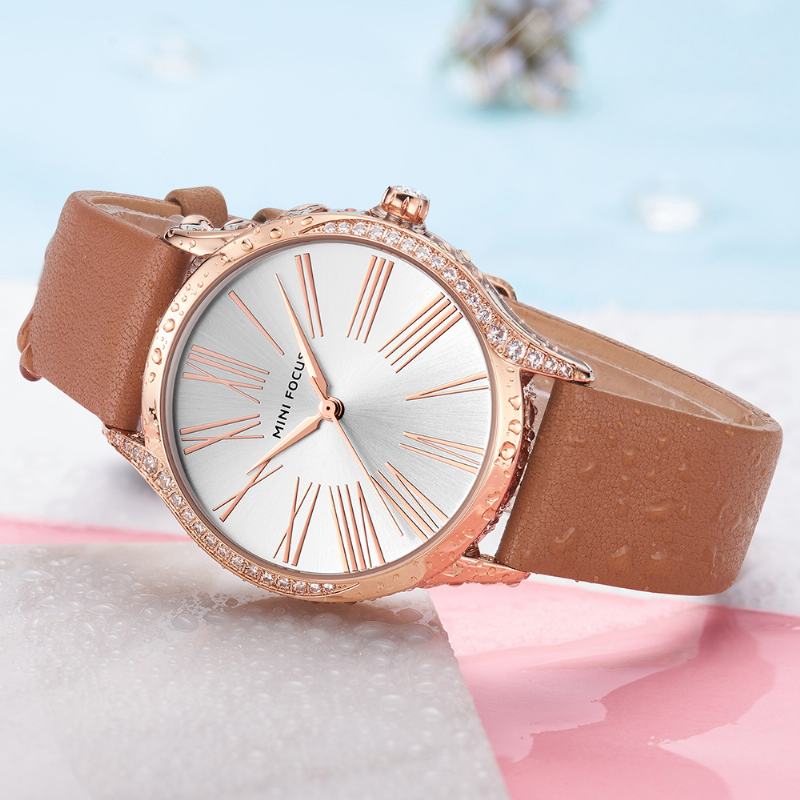 Casual Style Shining Damskie Wrist Watch Prawdziwy Skórzany Pasek Zegarek Kwarcowy