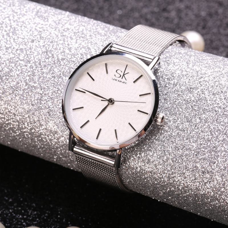 Casual Style Ultra Cienki Damski Zegarek Na Rękę Mesh Steel Band Quartz Watch