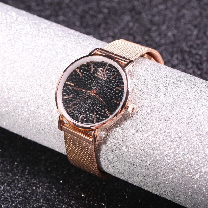 Casual Style Ultra Cienki Damski Zegarek Na Rękę Mesh Steel Band Quartz Watch