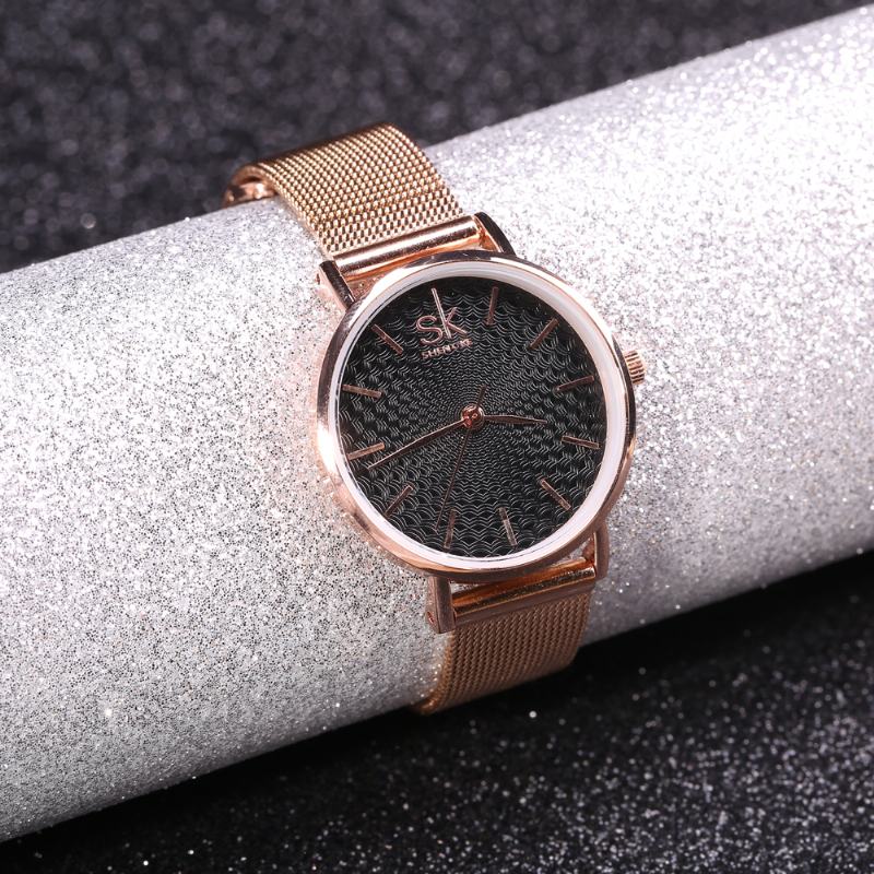 Casual Style Ultra Cienki Damski Zegarek Na Rękę Mesh Steel Band Quartz Watch