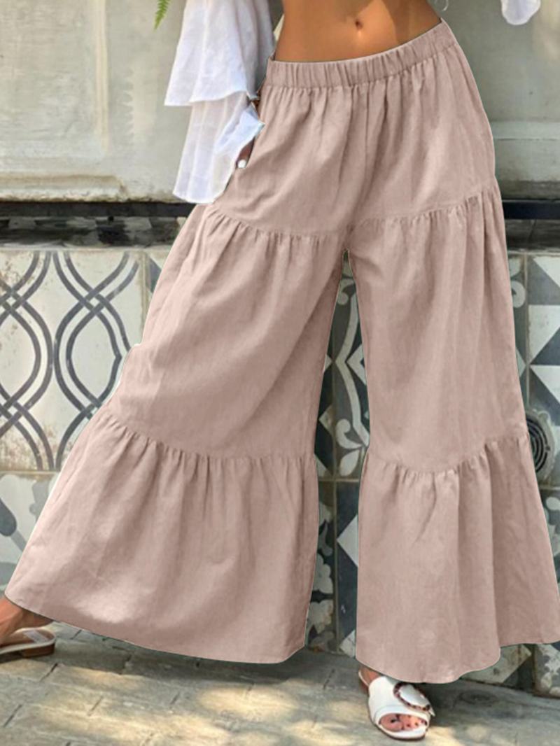 Casualowe Elastyczne Plisowane Plisowane Spodnie Z Szerokimi Nogawkami Dla Kobiet
