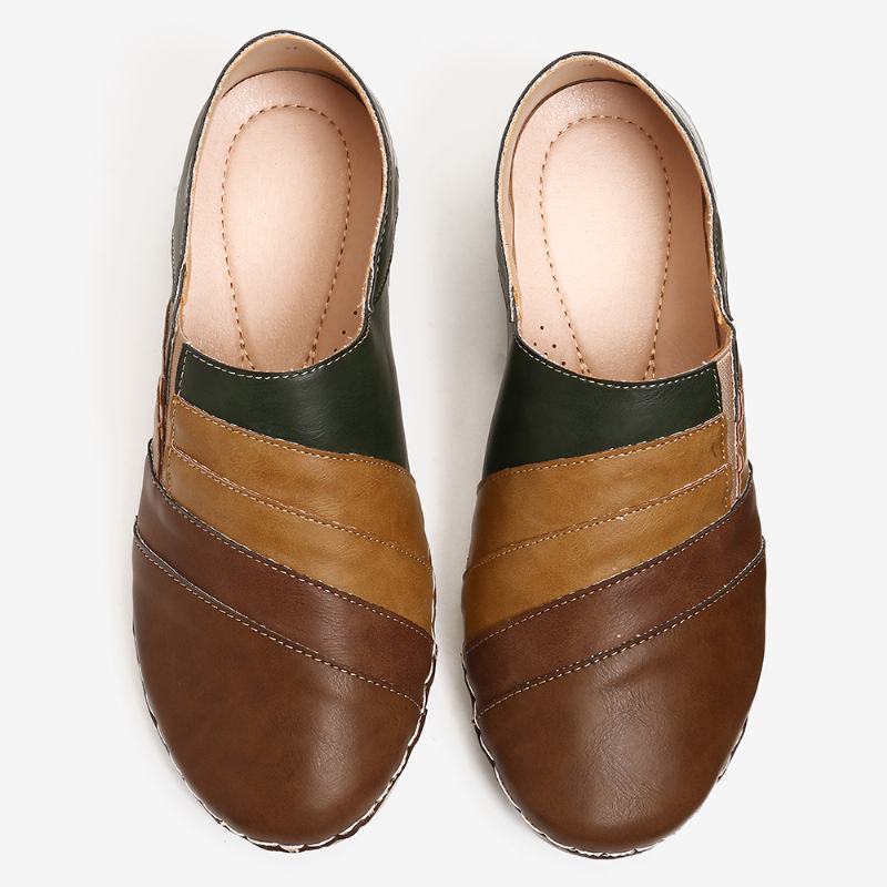Casualowe Kolorowe Szwy Slip On Soft Sole Leather Walking Loafers