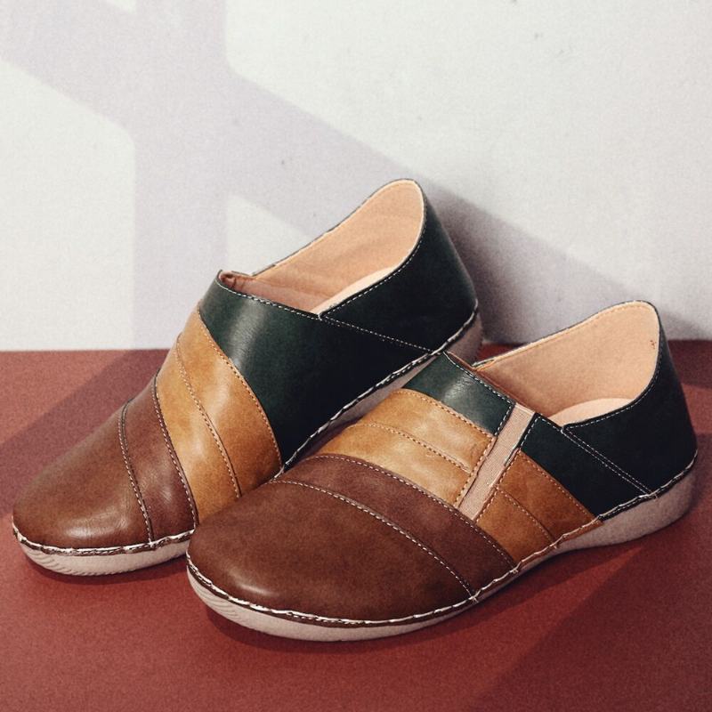 Casualowe Kolorowe Szwy Slip On Soft Sole Leather Walking Loafers
