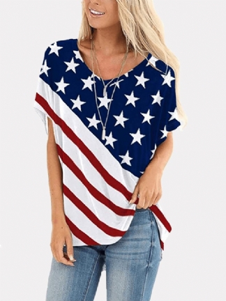 Cflag Star Drukowanie Dzień Niepodległości Crew Neck Damskie Casual T-shirty Dla Kobiet