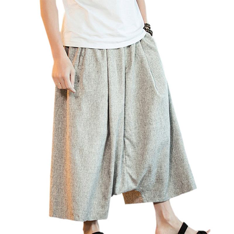 Chiński Styl Casual Oddychające Spodnie Z Szerokimi Nogawkami Modne Męskie Spodnie O Dużym Rozmiarze Do Łydki