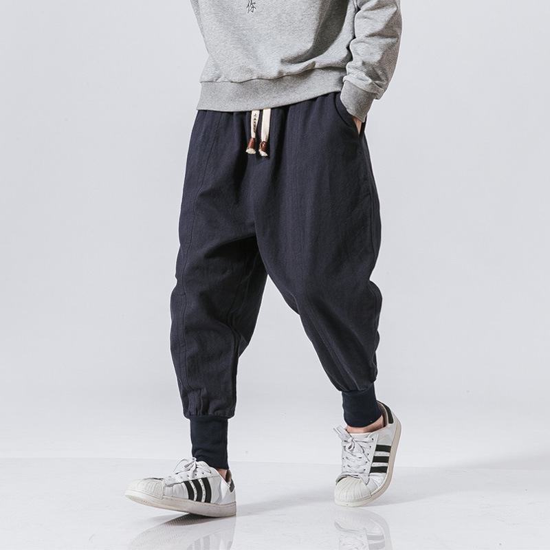 Chiński Styl Harem Spodnie Męskie Streetwear Casual Biegaczy Męskie Spodnie Bawełniane Lniane Spodnie Dresowe Do Kostek Męskie Spodnie M-5xl