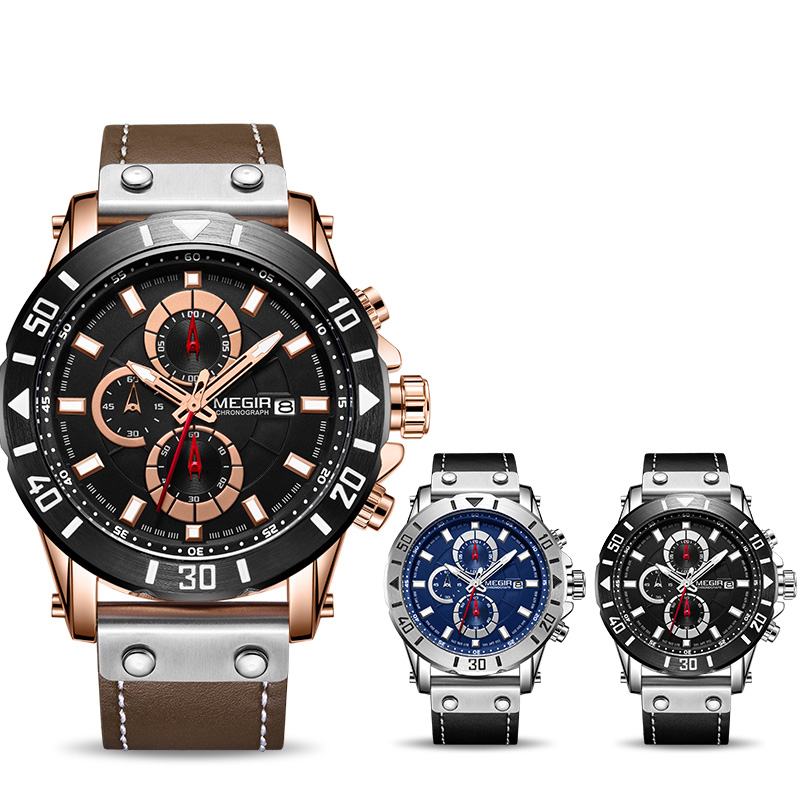 Chronograf Luminous Quartz Watch Wodoodporny Skórzany Zegarek Dla Mężczyzn