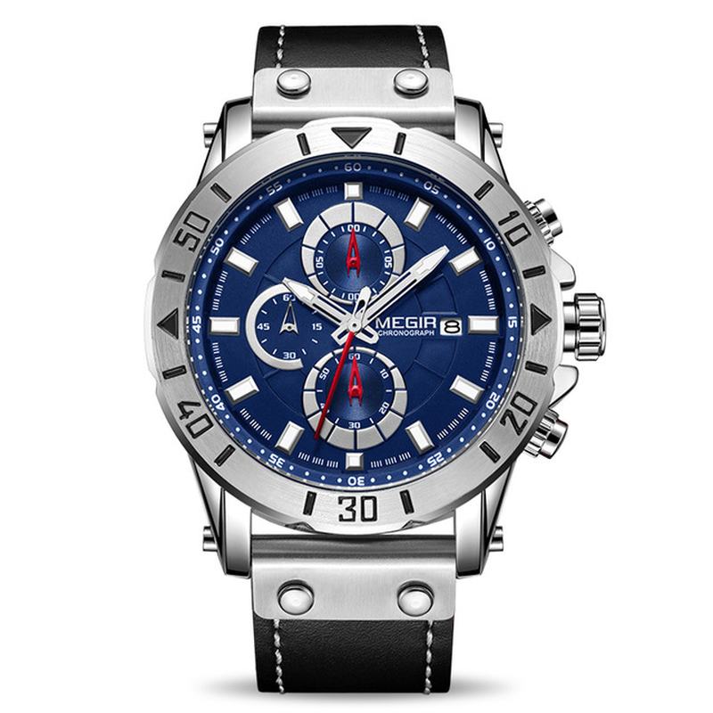 Chronograf Luminous Quartz Watch Wodoodporny Skórzany Zegarek Dla Mężczyzn