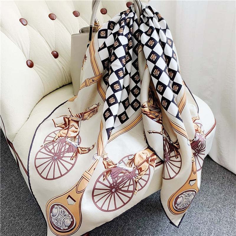 Classic Carriage Jedwabny Twill Duży Kwadratowy Szal Elegancki Temperament