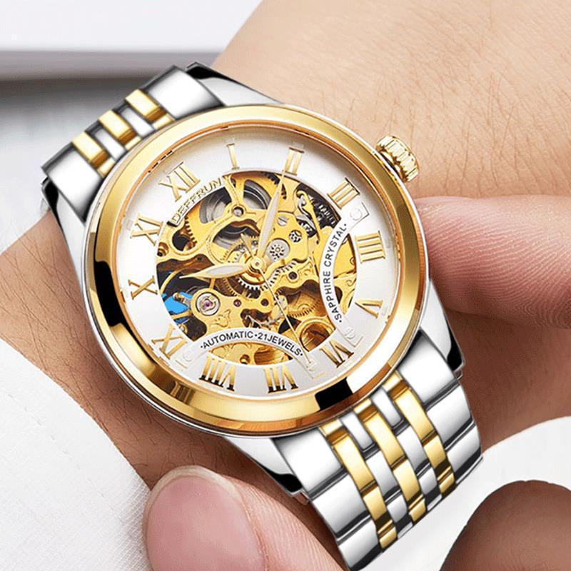 Cyfra Rzymska 3d Dial Case Męskie Watch Pasek Ze Stali Nierdzewnej Automatyczny Zegarek Mechaniczny