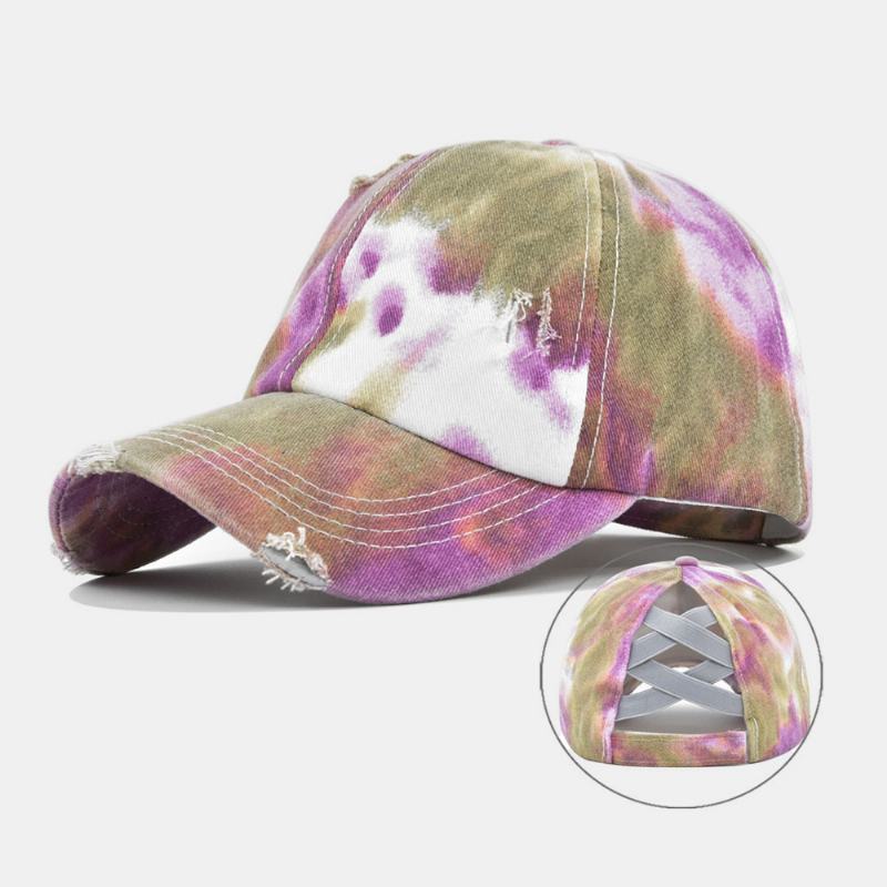 CZapka Z Daszkiem Unisex W Kolorze Tie-dye Kucyk Broken Hole Big Brim Oddychająca Elastyczna CZapka