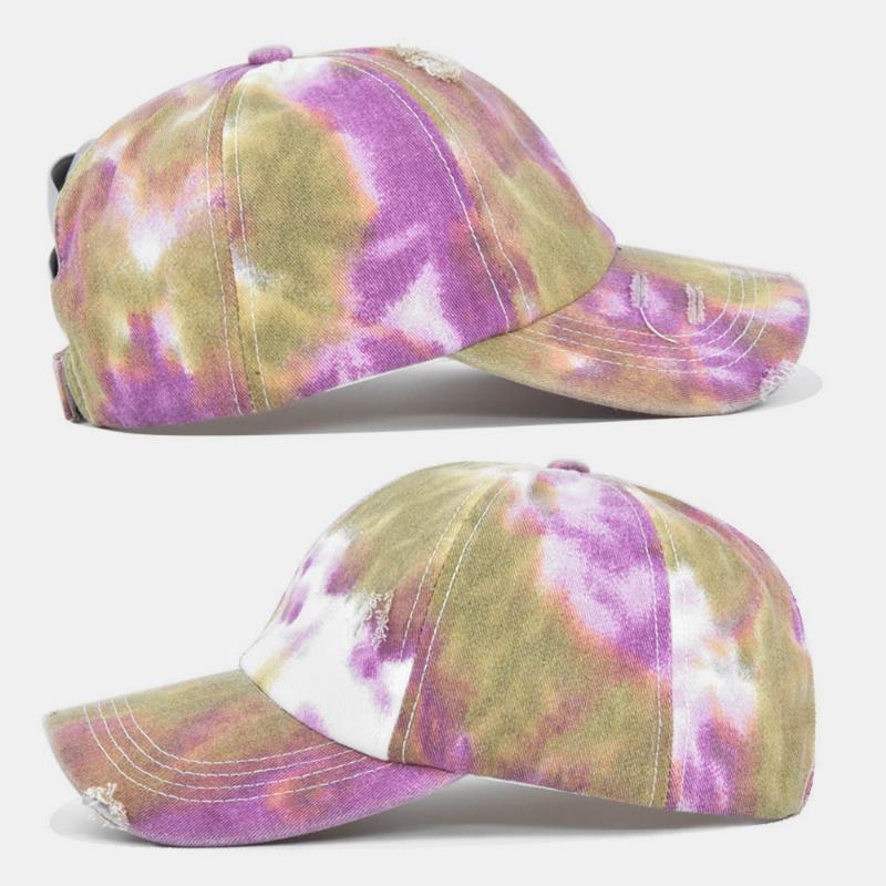 CZapka Z Daszkiem Unisex W Kolorze Tie-dye Kucyk Broken Hole Big Brim Oddychająca Elastyczna CZapka