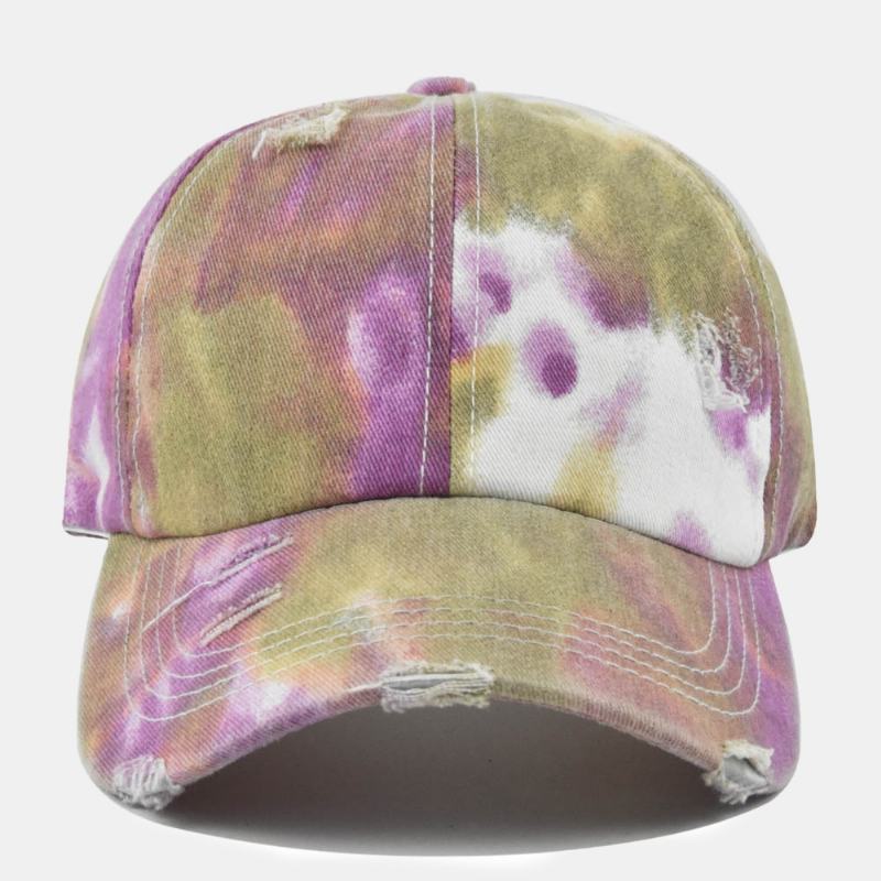 CZapka Z Daszkiem Unisex W Kolorze Tie-dye Kucyk Broken Hole Big Brim Oddychająca Elastyczna CZapka