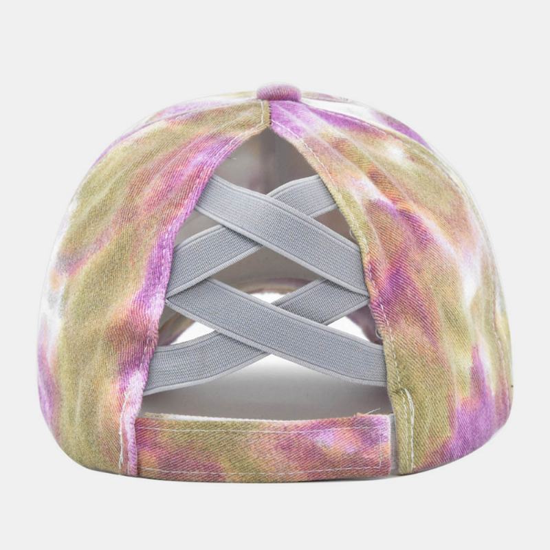 CZapka Z Daszkiem Unisex W Kolorze Tie-dye Kucyk Broken Hole Big Brim Oddychająca Elastyczna CZapka