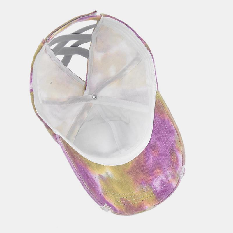 CZapka Z Daszkiem Unisex W Kolorze Tie-dye Kucyk Broken Hole Big Brim Oddychająca Elastyczna CZapka