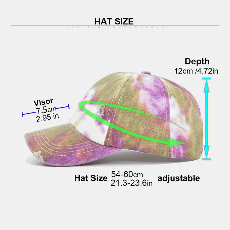 CZapka Z Daszkiem Unisex W Kolorze Tie-dye Kucyk Broken Hole Big Brim Oddychająca Elastyczna CZapka