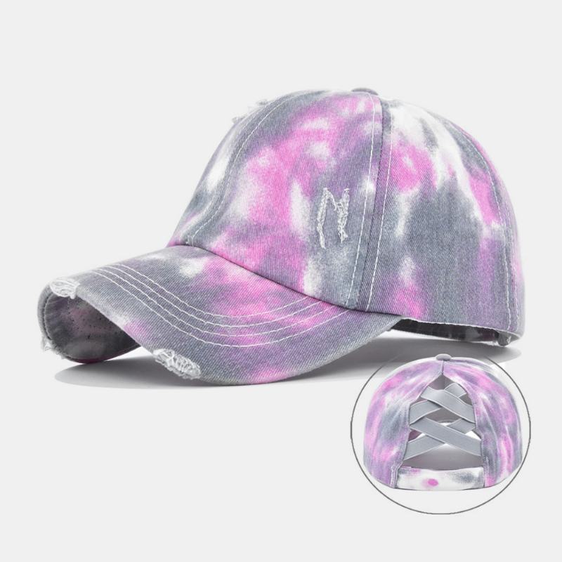 CZapka Z Daszkiem Unisex W Kolorze Tie-dye Kucyk Broken Hole Big Brim Oddychająca Elastyczna CZapka